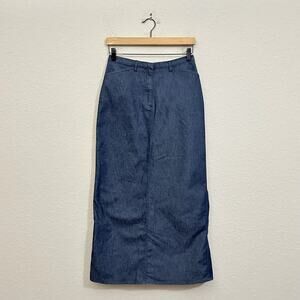 VTG ISABELLA BIRD Maxi Skirt Blue Denim Stretch Straight Pencil Y2K